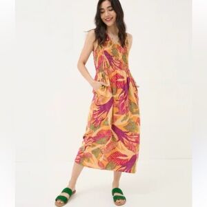 FatFace Aria Tropical Floral Midi Dress Light Orange Size US 10